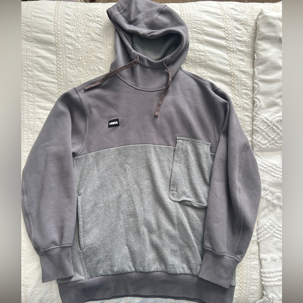 Hoka One One Grey Fleece Pullover Hoodie